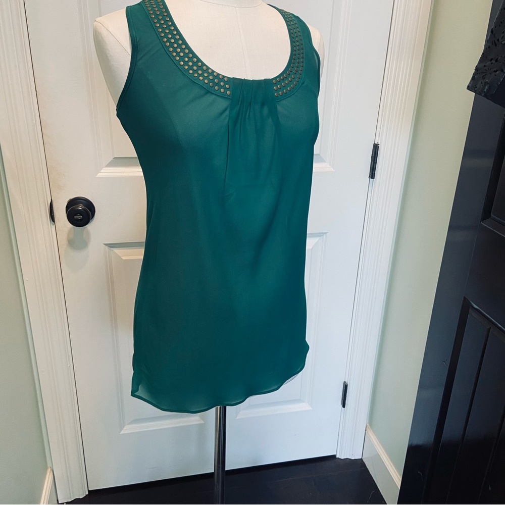 Gorgeous fall green copper studded neckline blouse